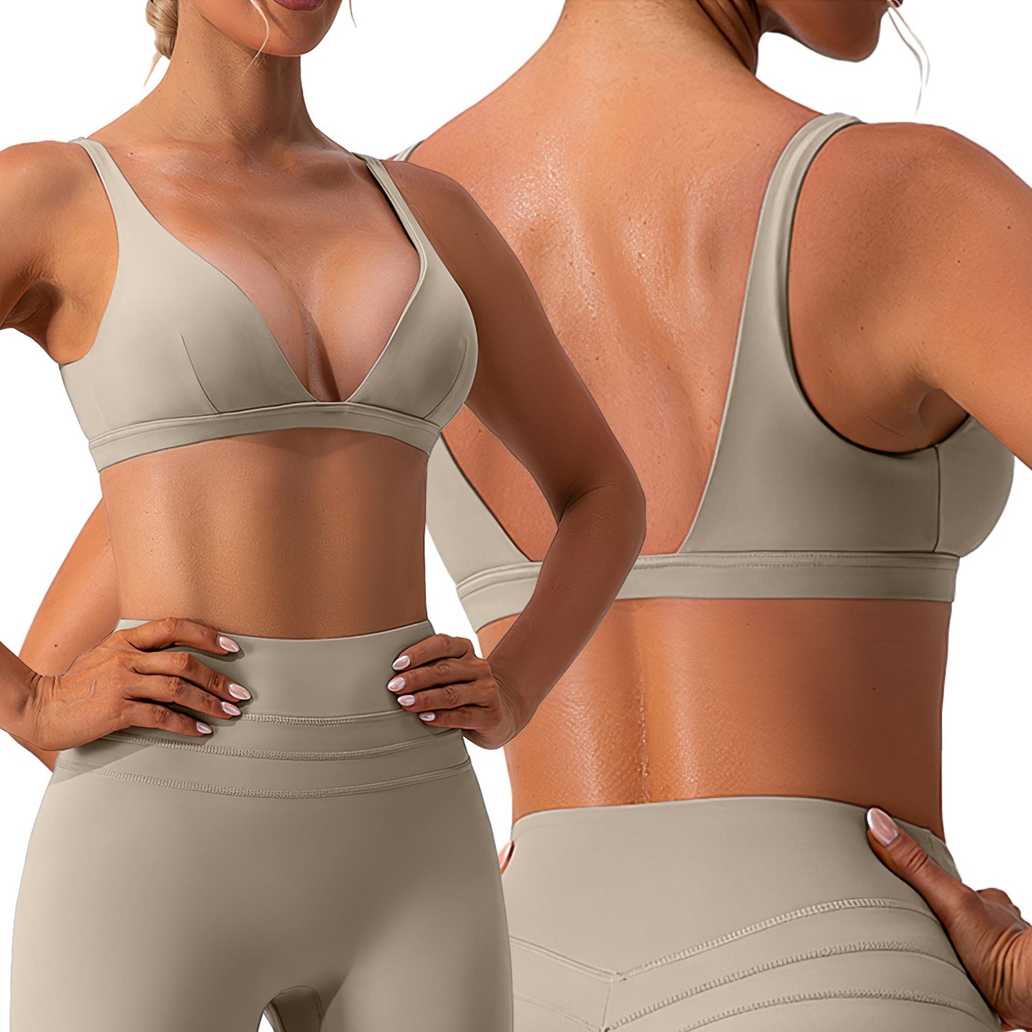 Women’s Deep V Neck Sports Bra | Padded Strappy Crop Top with U-Back – Noor Mart