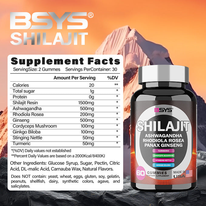 BSYS 8-in-1 Shilajit Gummies – 60 Count | Energy, Strength & Wellness Support – Noor Mart