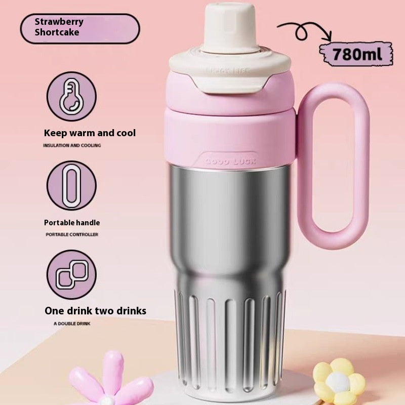 780ml Gradient Double Drink Thermal Cup – Stainless Steel Coffee Thermos with Lid & Straw – Large Capacity Travel Mug for Men & Women – Noor Mart