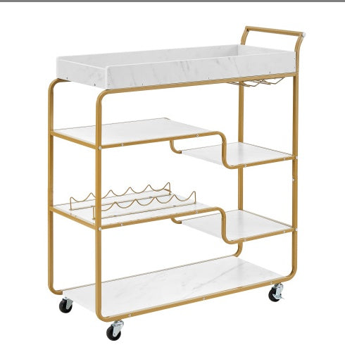 6-Tier Retro Style Bar Cart with Wine Rack & Glass Holder – Rolling Beverage Serving Trolley for Kitchen, Dining & Living Room – Noor Mart