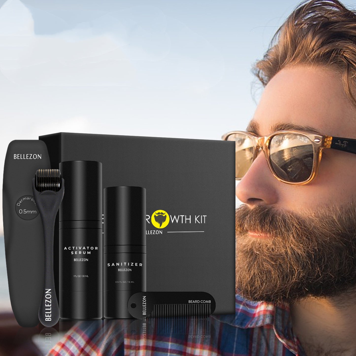 Beard Care Kit – Microneedle Roller, Beard Growth Essence & Comb – Promote Beard Growth – Noor Mart