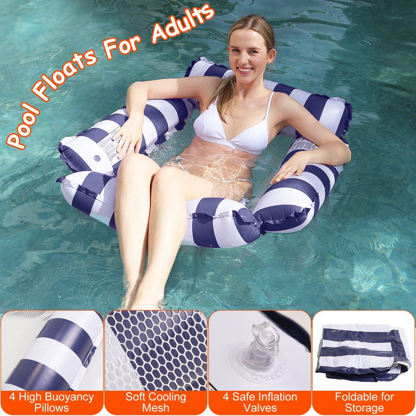 Set of 3 Inflatable Pool Floats – 1 Drink & Snack Float + 2 Water Hammocks with High Buoyancy Pillows & Cooling Mesh – Noor Mart