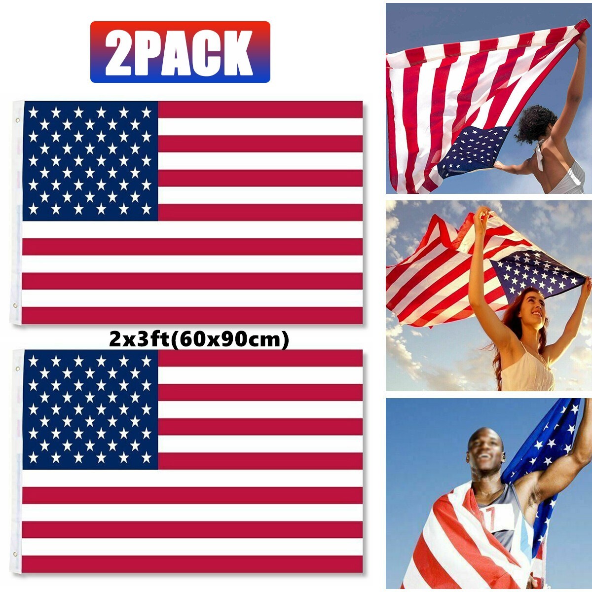 2 X 3 FT American Flag US USA National Double Sided Polyester Brass Grommets 60x90cm Flag – Noor Mart