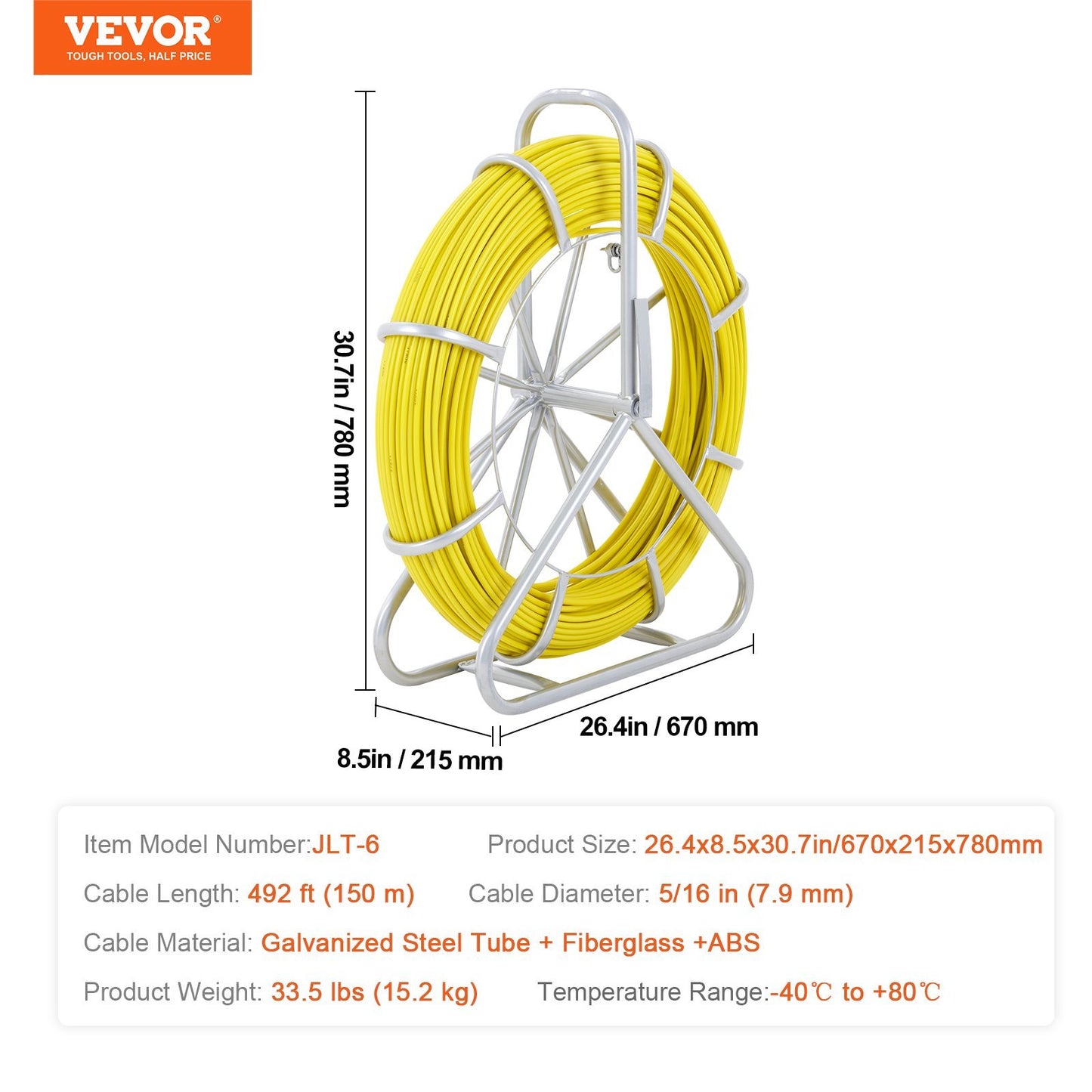 VEVOR Fiberglass Fish Tape | 492 Ft Wire Puller with Steel Reel Stand & 3 Pulling Heads – Noor Mart