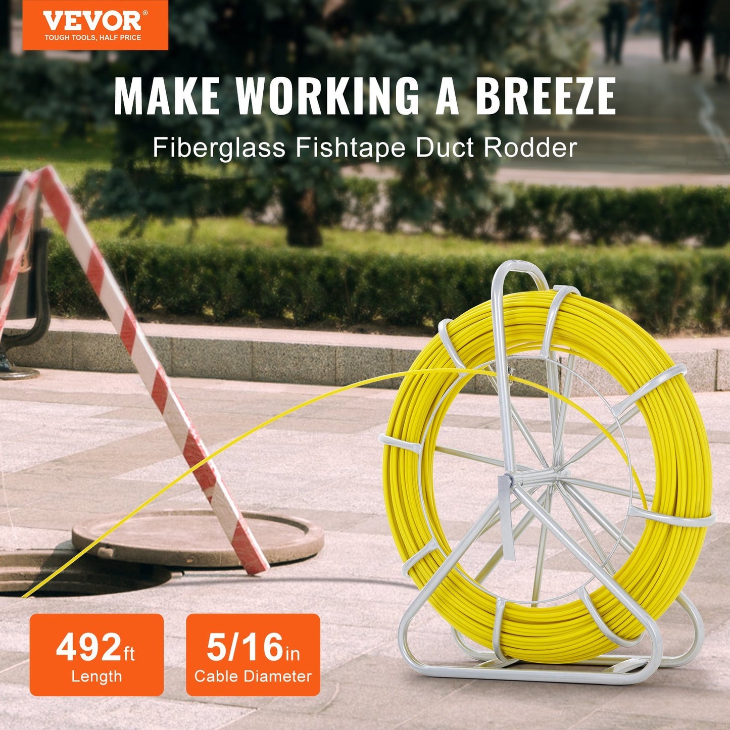 VEVOR Fiberglass Fish Tape | 492 Ft Wire Puller with Steel Reel Stand & 3 Pulling Heads – Noor Mart
