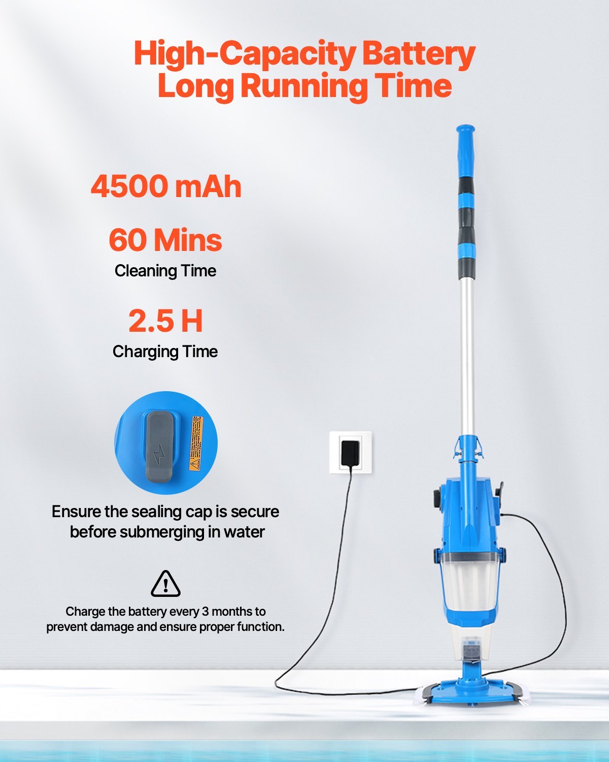 Cordless Pool Vacuum | 26 GPM Handheld Rechargeable Cleaner with Extension Pole – Noor Mart