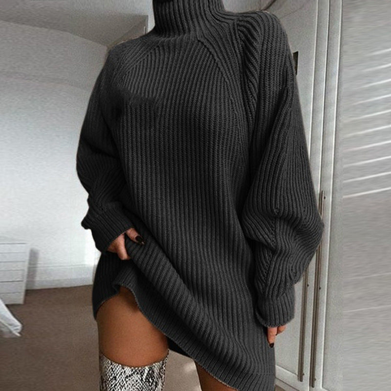 Women’s Solid Turtleneck Long Sweater Dress – Winter Warm Casual Knitted Dress – Noor Mart