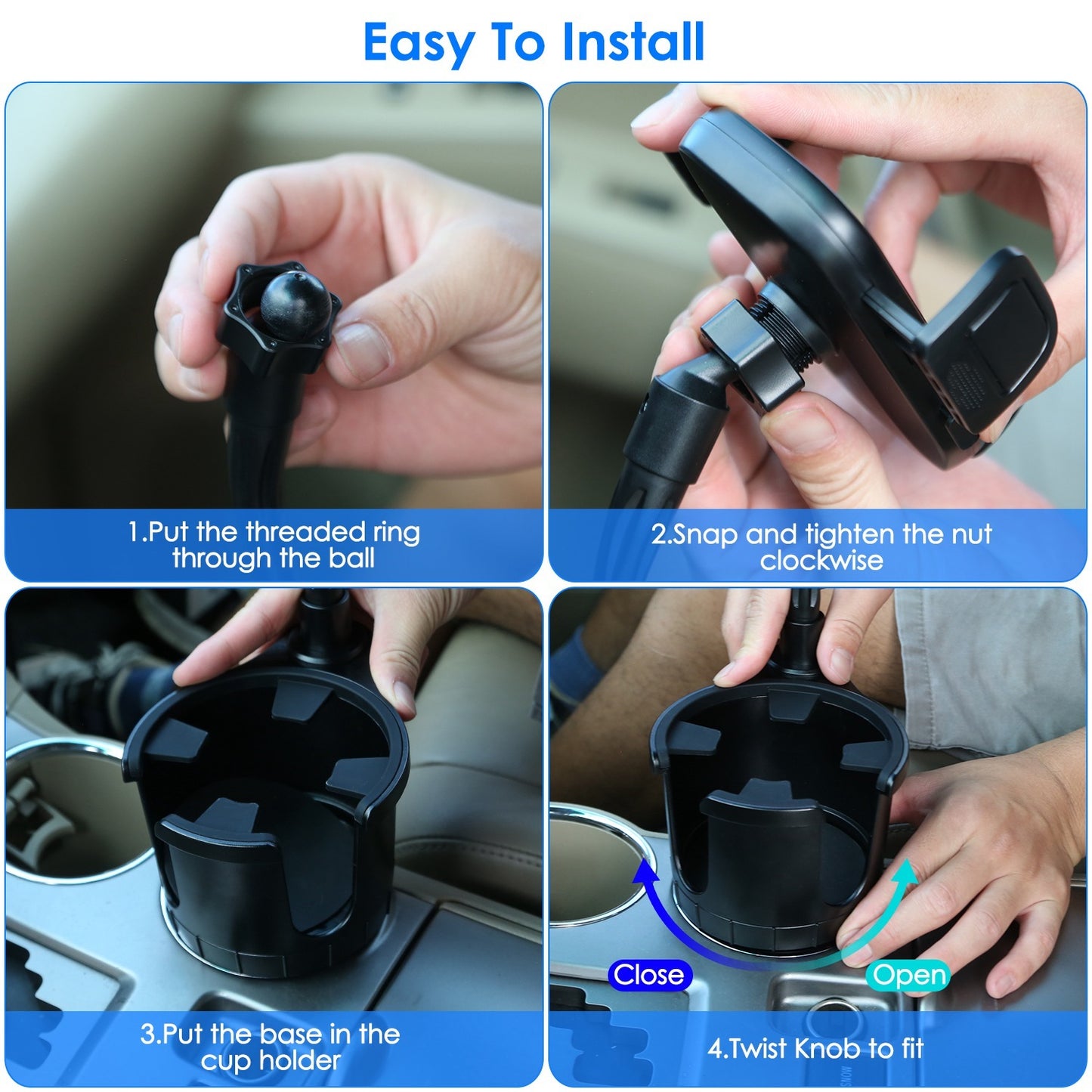 2-in-1 Car Cup Phone Holder with 360° Rotating Gooseneck – Adjustable Base Drink & Phone Mount for Vehicles – Noor Mart