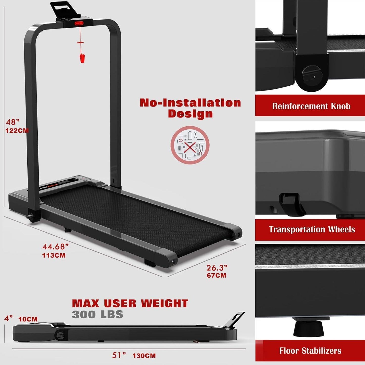 Under Desk Treadmill with Armrests | 2.5HP Foldable Walking Machine for Home & Office – Noor Mart