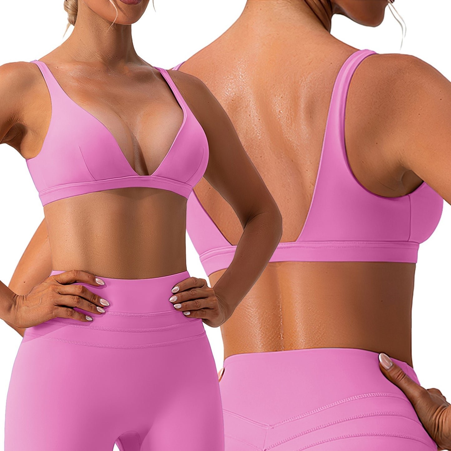 Women’s Deep V Neck Sports Bra | Padded Strappy Crop Top with U-Back – Noor Mart