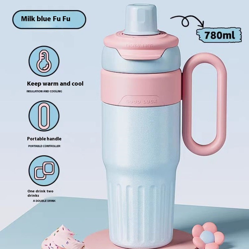 780ml Gradient Double Drink Thermal Cup – Stainless Steel Coffee Thermos with Lid & Straw – Large Capacity Travel Mug for Men & Women – Noor Mart