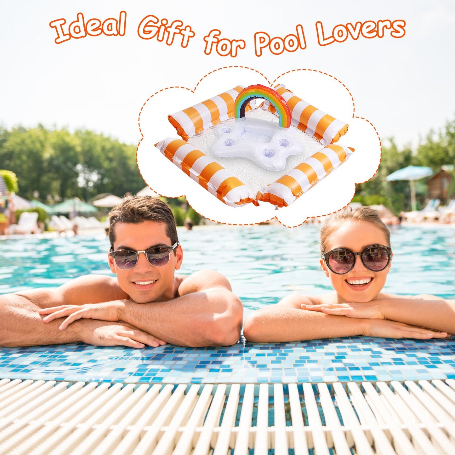 Set of 3 Inflatable Pool Floats – 1 Drink & Snack Float + 2 Water Hammocks with High Buoyancy Pillows & Cooling Mesh – Noor Mart