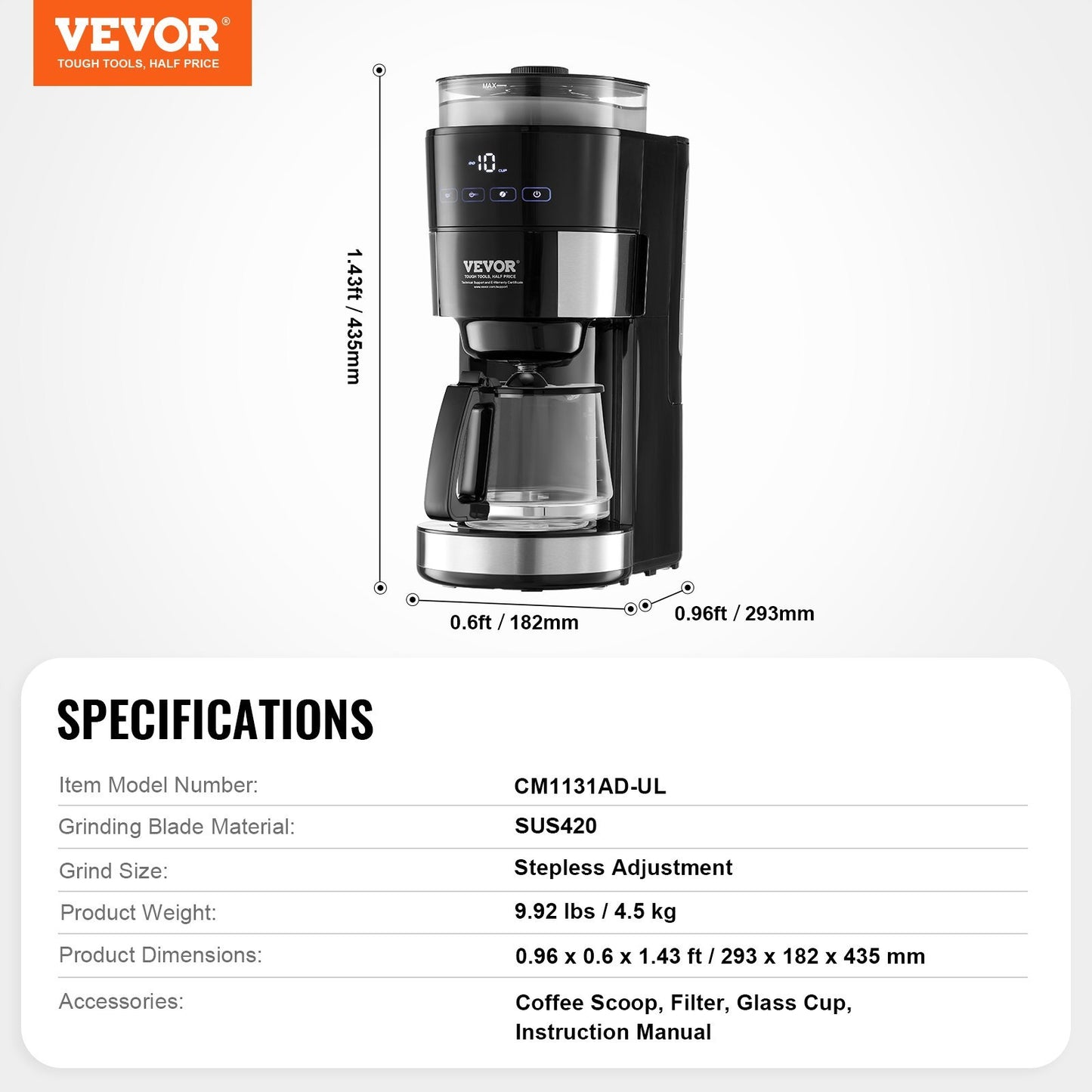 VEVOR 10-Cup Coffee Maker | Drip Coffee Machine with 3 Brew Strength Control – Noor Mart