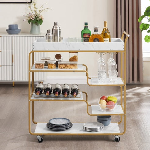 6-Tier Retro Style Bar Cart with Wine Rack & Glass Holder – Rolling Beverage Serving Trolley for Kitchen, Dining & Living Room – Noor Mart
