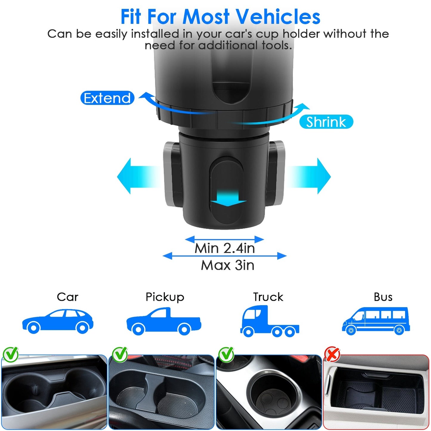2-in-1 Car Cup Phone Holder with 360° Rotating Gooseneck – Adjustable Base Drink & Phone Mount for Vehicles – Noor Mart