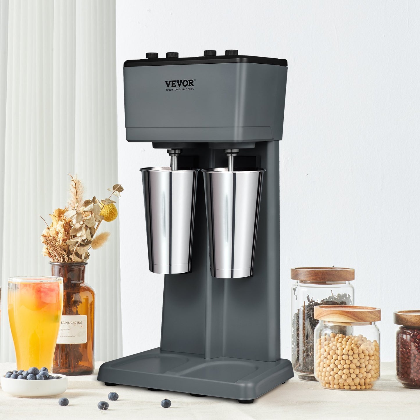 VEVOR Milkshake Maker Double Head 375W x2 Drink Mixer with Stainless Steel Cups – Commercial & Home Blender Machine – Noor Mart