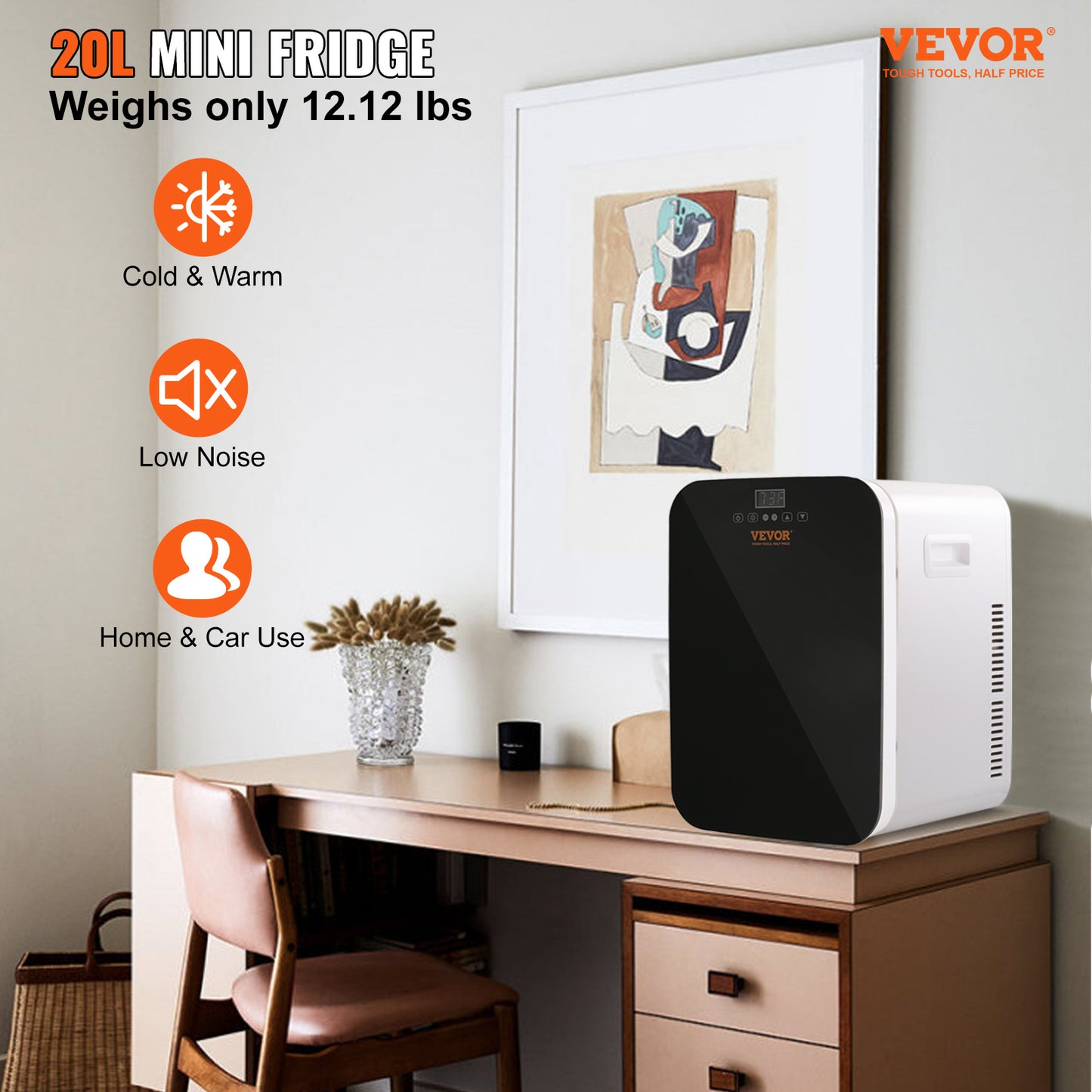 VEVOR Mini Fridge 20L Skincare Refrigerator with Touch Screen Temperature Control – AC/DC Cooler & Heater for Bedroom, Office, Dorm, Car – Black – Noor Mart