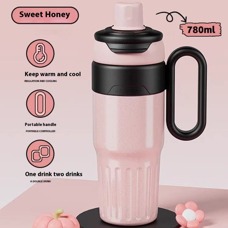 780ml Gradient Double Drink Thermal Cup – Stainless Steel Coffee Thermos with Lid & Straw – Large Capacity Travel Mug for Men & Women – Noor Mart