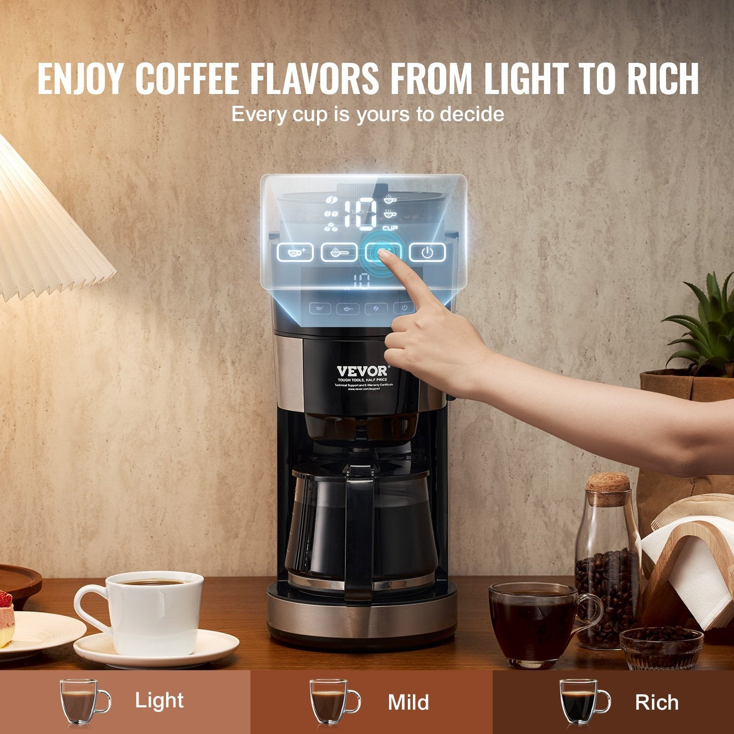 VEVOR 10-Cup Coffee Maker | Drip Coffee Machine with 3 Brew Strength Control – Noor Mart