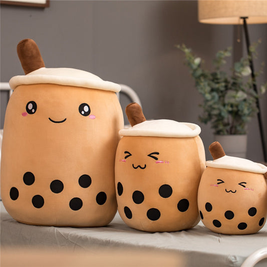 Cute Strawberry Milk Tea Plush Toy – Soft Boba Bubble Tea Cup Pillow Cushion for Kids & Gifts – Noor Mart