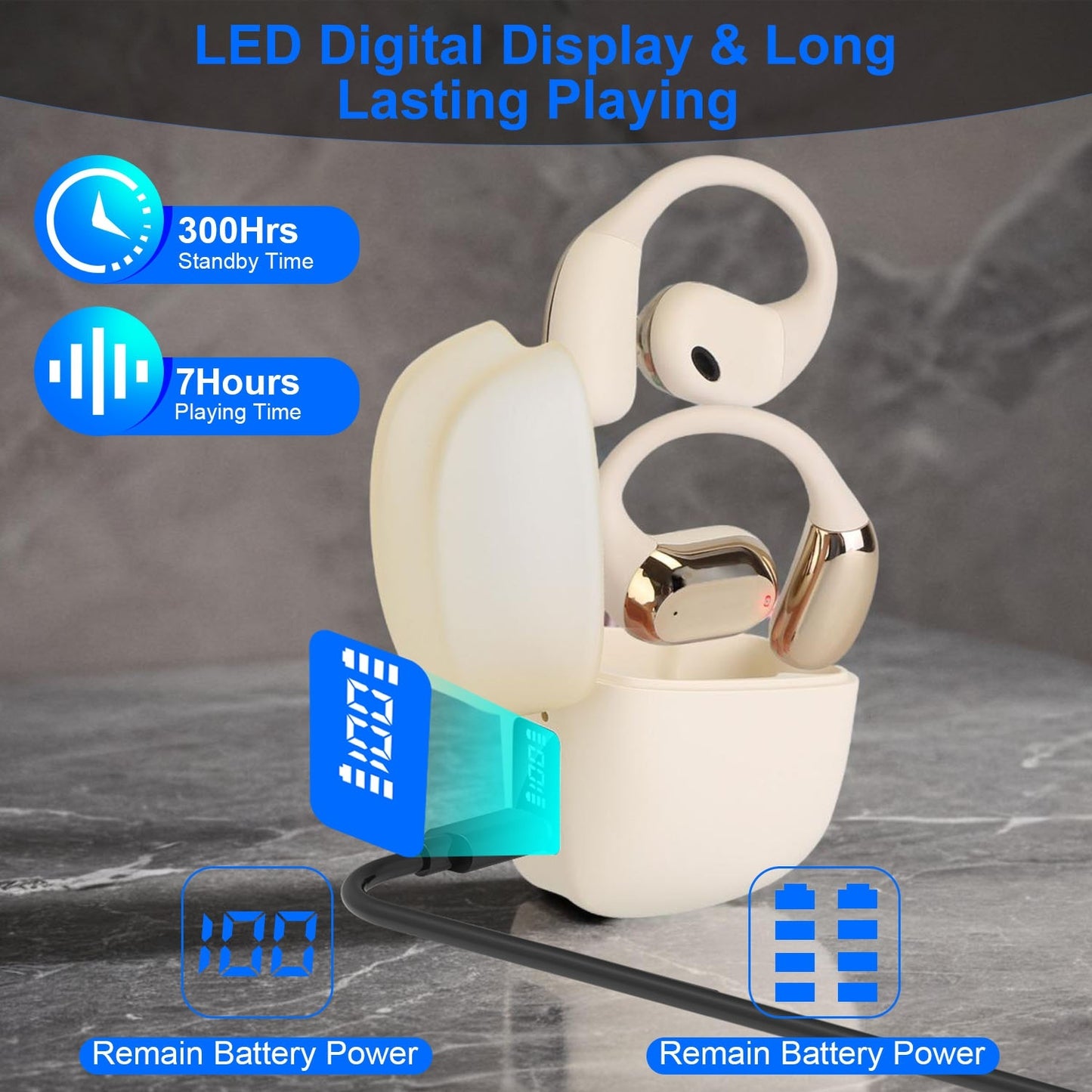 Wireless V5.4 Open Ear Earbuds with Earhook | LED Display Charging Case & Sport Headphones – Noor Mart