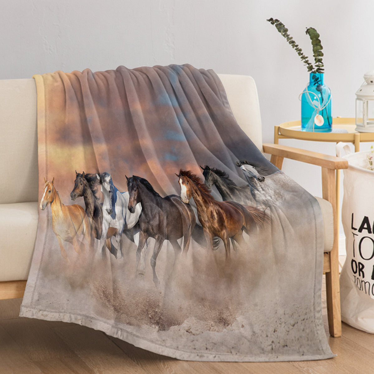 3D Horse Printed Flannel Throw Blanket | Soft Plush Fleece Blanket for Couch & Bed – Noor Mart