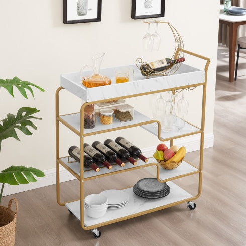 6-Tier Retro Style Bar Cart with Wine Rack & Glass Holder – Rolling Beverage Serving Trolley for Kitchen, Dining & Living Room – Noor Mart