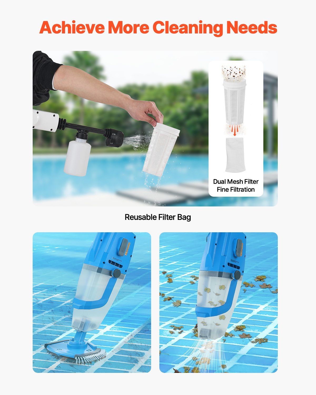 Cordless Pool Vacuum | 26 GPM Handheld Rechargeable Cleaner with Extension Pole – Noor Mart