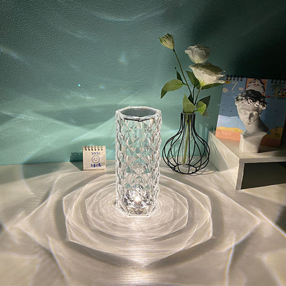 Nordic Crystal USB Table Lamp | Touch Dimming Diamond Night Light & Rose Projector – Noor Mart
