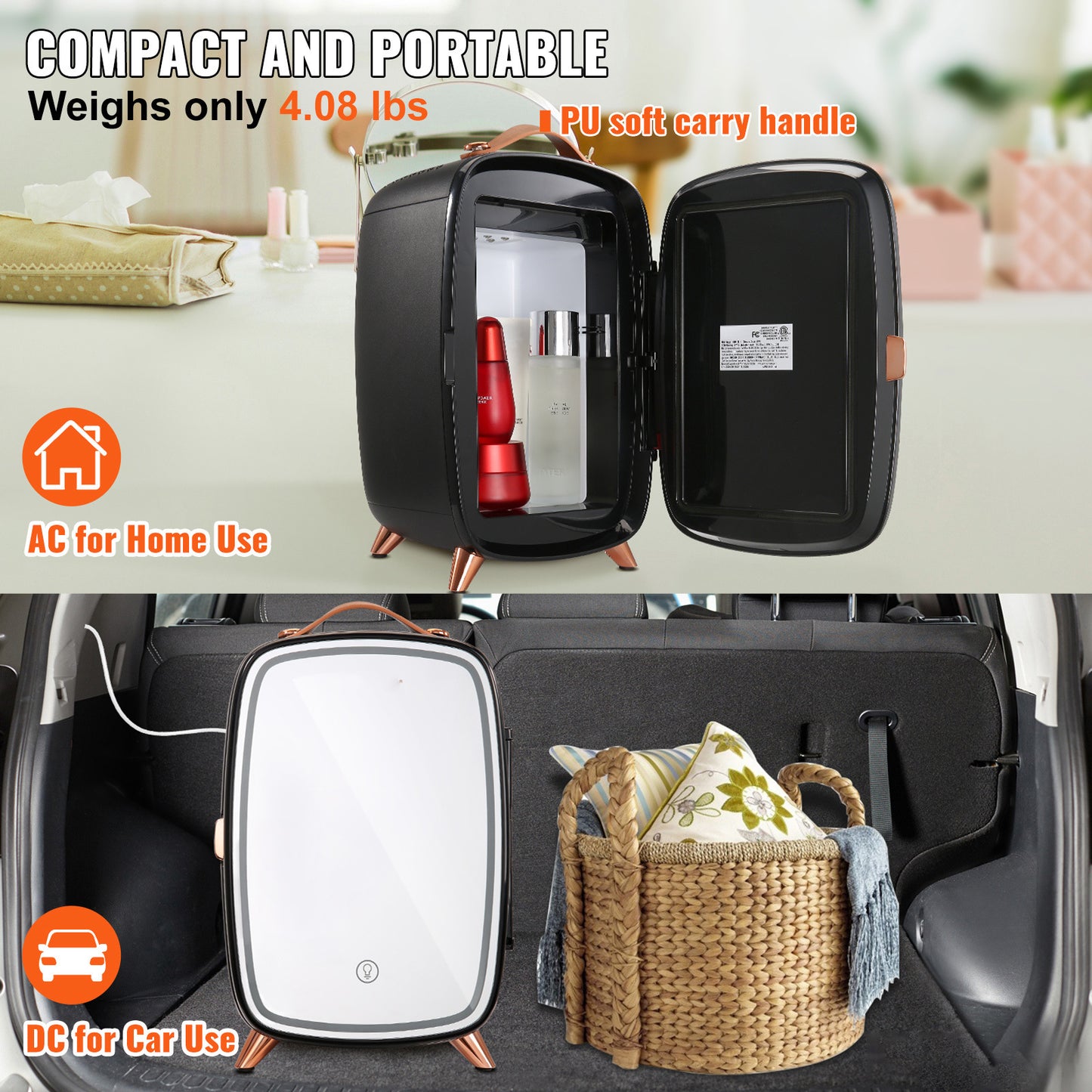 Vevor Mini Fridge 6L Skincare Fridge with LED Light & HD Mirror – AC DC Makeup Fridge, Cosmetic Storage – Noor Mart