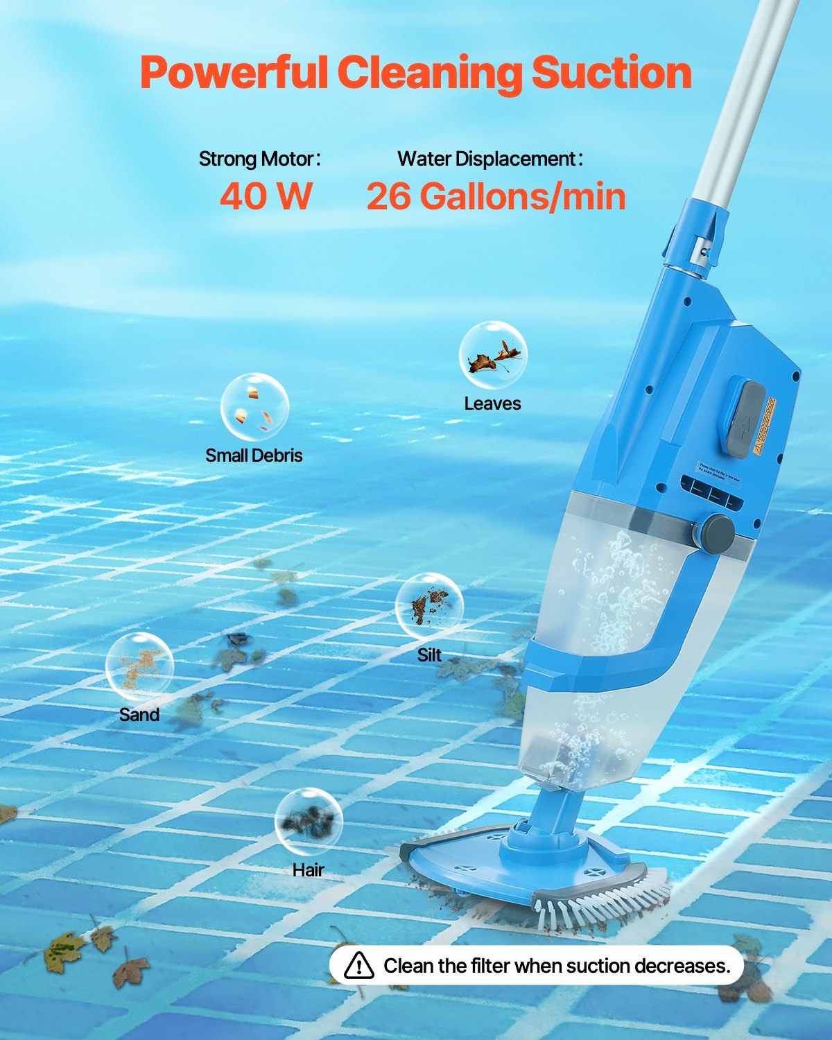 Cordless Pool Vacuum | 26 GPM Handheld Rechargeable Cleaner with Extension Pole – Noor Mart