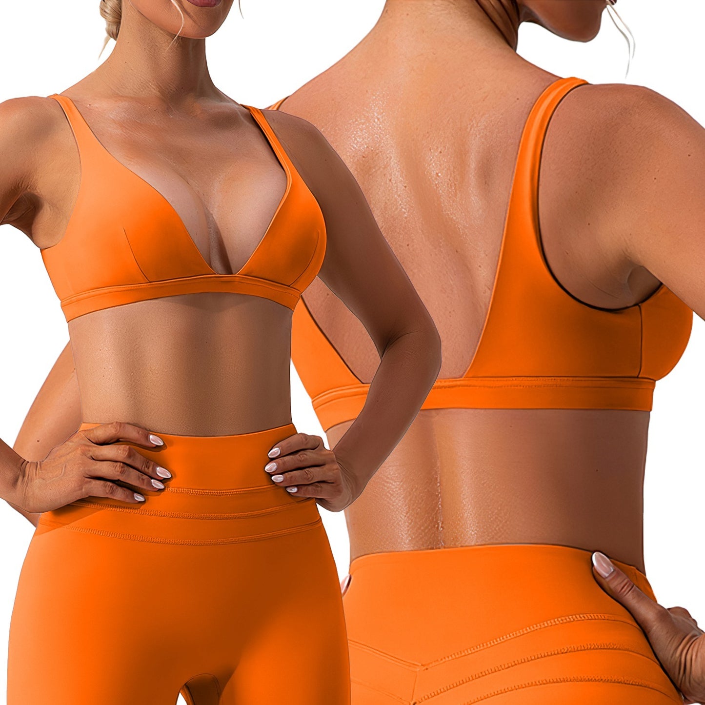 Women’s Deep V Neck Sports Bra | Padded Strappy Crop Top with U-Back – Noor Mart