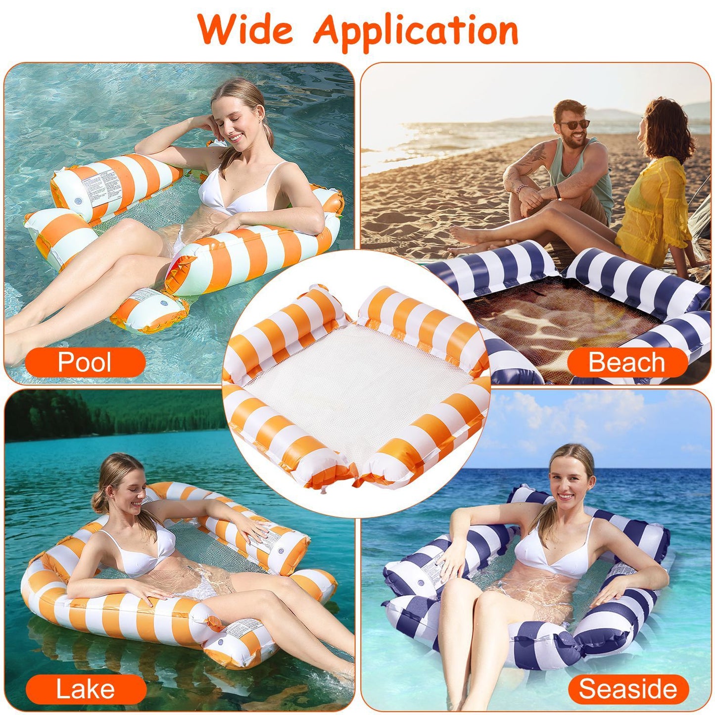 Set of 3 Inflatable Pool Floats – 1 Drink & Snack Float + 2 Water Hammocks with High Buoyancy Pillows & Cooling Mesh – Noor Mart