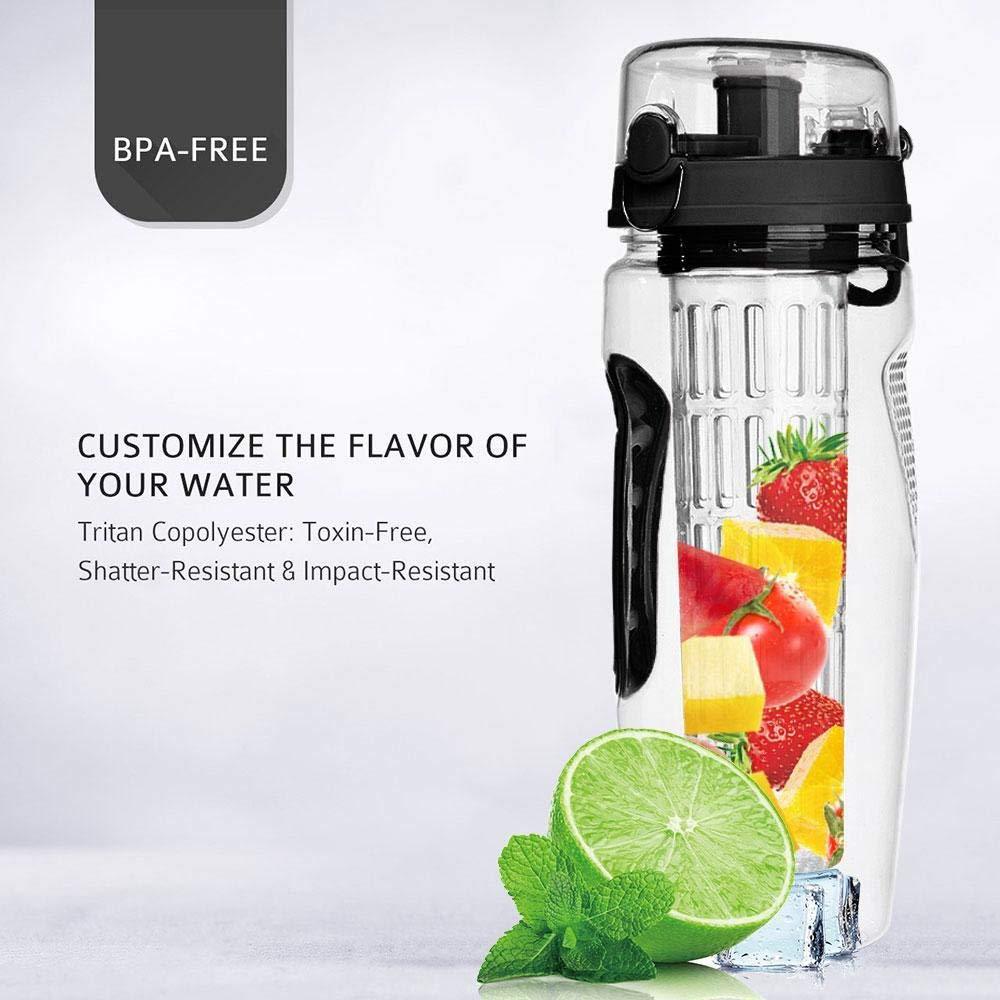 32Oz Fruit Infuser Water Bottle – BPA Free Plastic Sports Bottle with Juice Shaker & Infuser Insert – Noor Mart