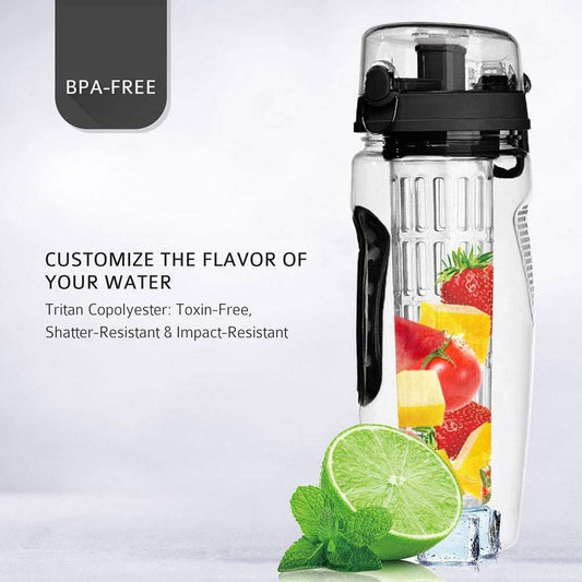 32Oz Fruit Infuser Water Bottle – BPA Free Plastic Sports Bottle with Juice Shaker & Infuser Insert – Noor Mart