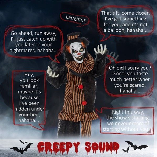 Animated Halloween Clown Decoration with Red LED Eyes & Creepy Sounds – Indoor/Outdoor Prop – Noor Mart