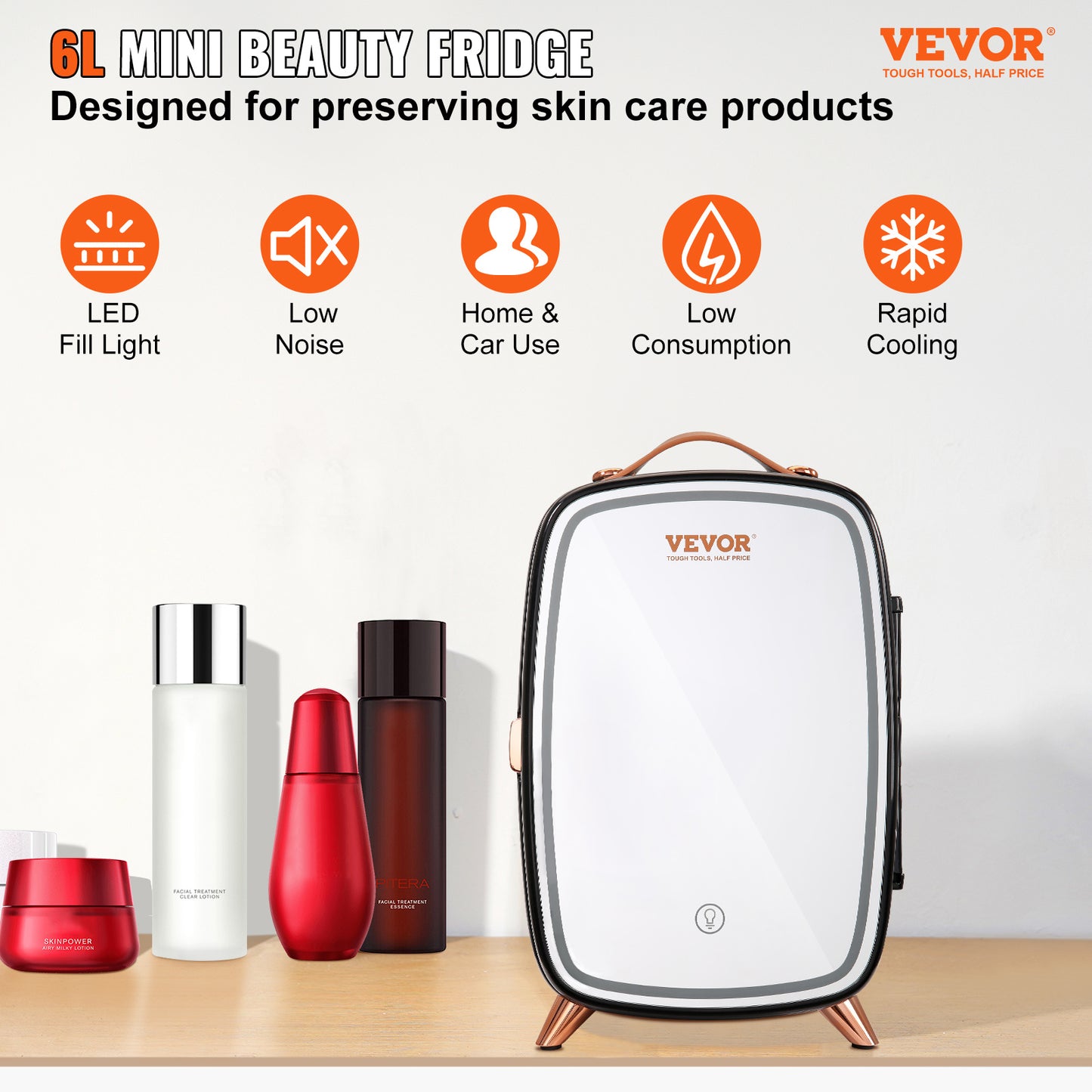 Vevor Mini Fridge 6L Skincare Fridge with LED Light & HD Mirror – AC DC Makeup Fridge, Cosmetic Storage – Noor Mart