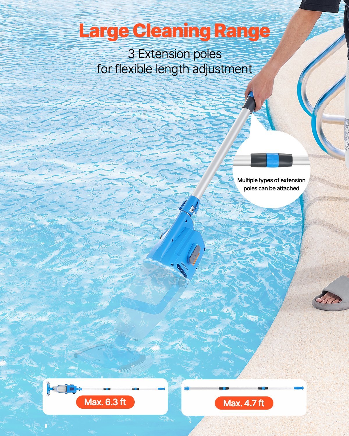 Cordless Pool Vacuum | 26 GPM Handheld Rechargeable Cleaner with Extension Pole – Noor Mart