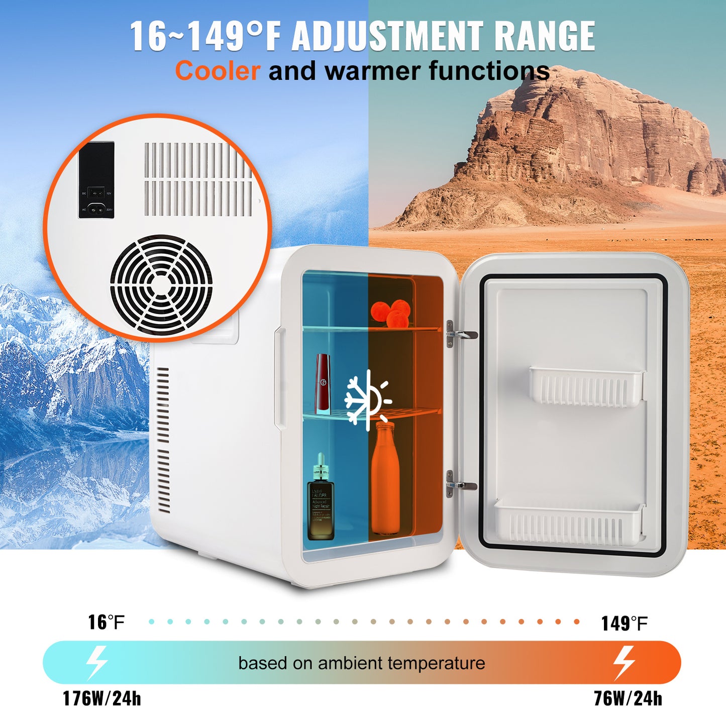 VEVOR Mini Fridge 20L Skincare Refrigerator with Touch Screen Temperature Control – AC/DC Cooler & Heater for Bedroom, Office, Dorm, Car – Black – Noor Mart