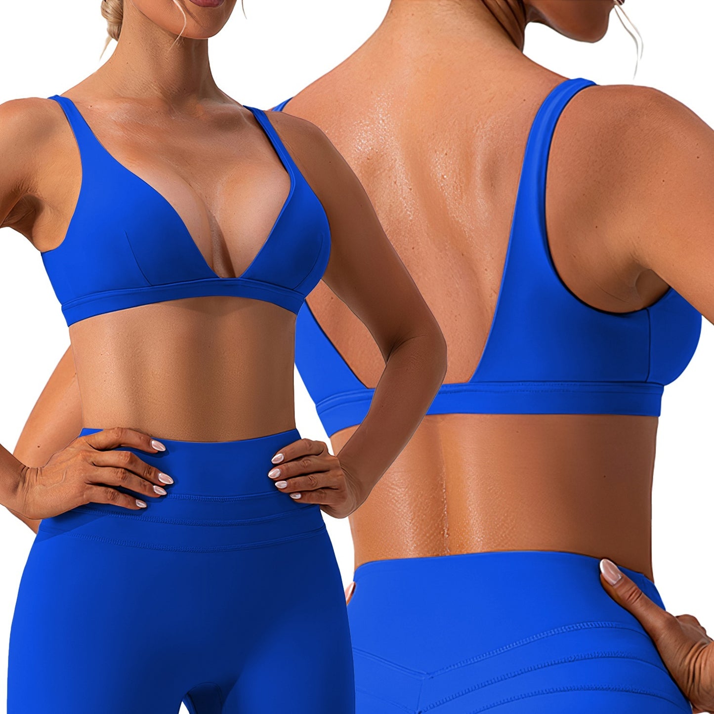 Women’s Deep V Neck Sports Bra | Padded Strappy Crop Top with U-Back – Noor Mart