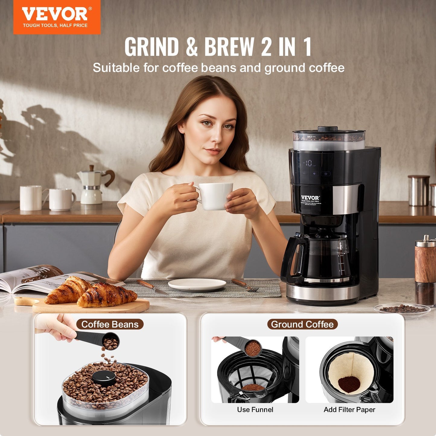 VEVOR 10-Cup Coffee Maker | Drip Coffee Machine with 3 Brew Strength Control – Noor Mart