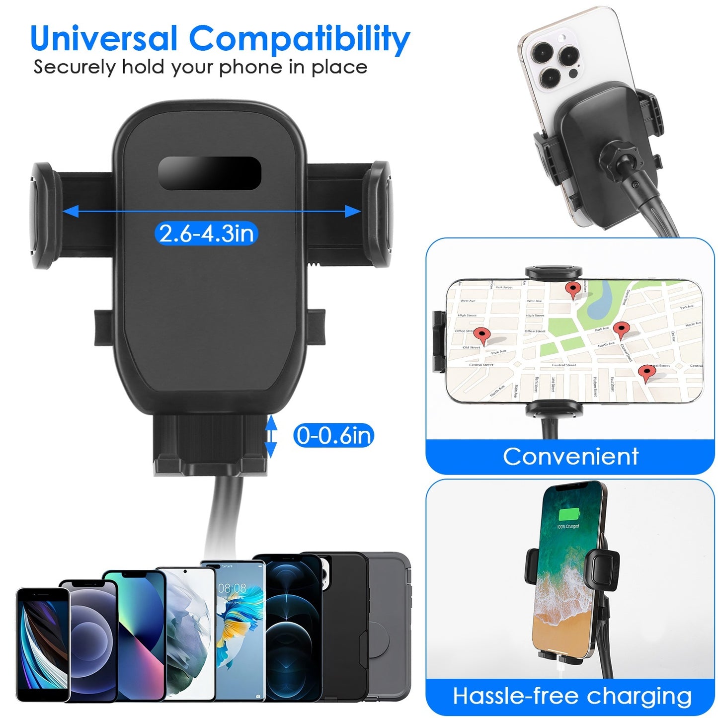 2-in-1 Car Cup Phone Holder with 360° Rotating Gooseneck – Adjustable Base Drink & Phone Mount for Vehicles – Noor Mart