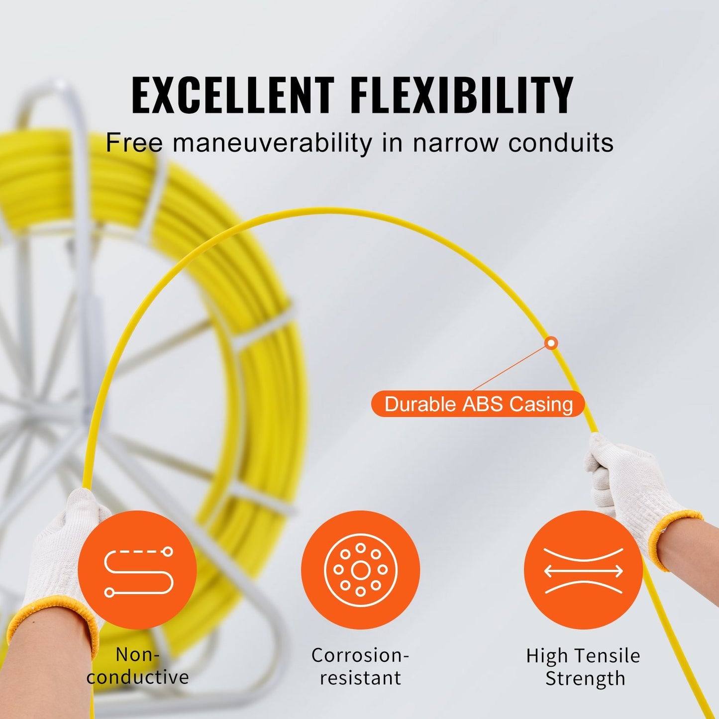 VEVOR Fiberglass Fish Tape | 492 Ft Wire Puller with Steel Reel Stand & 3 Pulling Heads – Noor Mart