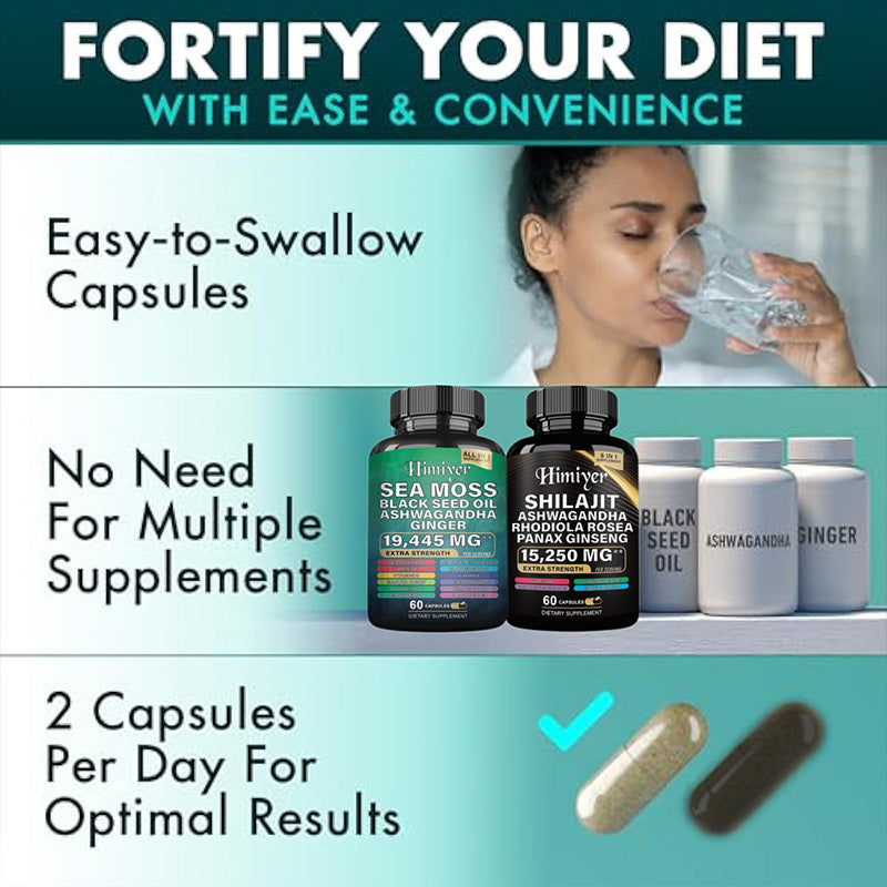 Sea Moss & Shilajit Supplement Bundle – Black Seed Oil, Ashwagandha, Ginger, Rhodiola & Panax Ginseng | Extra Strength Capsules – Noor Mart
