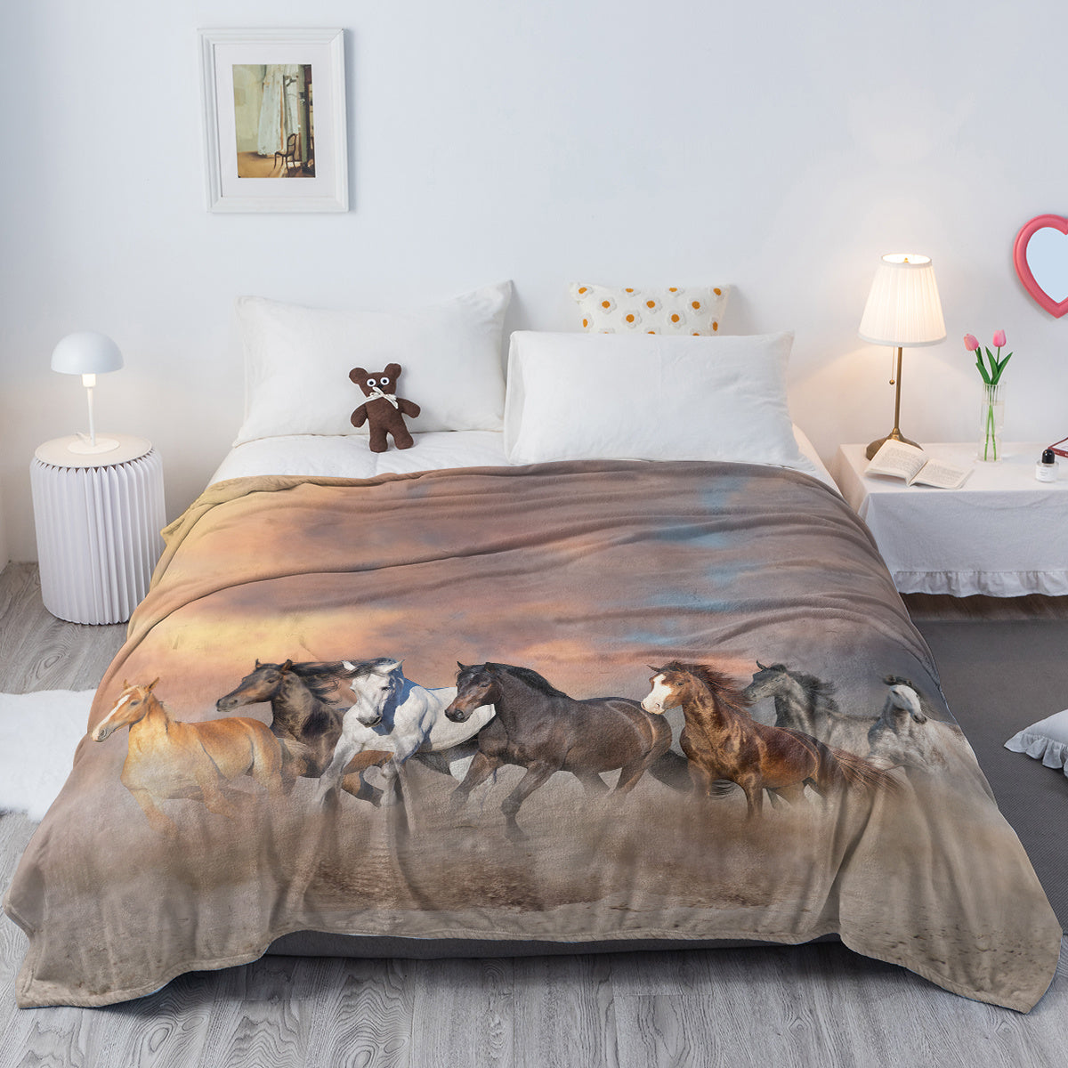 3D Horse Printed Flannel Throw Blanket | Soft Plush Fleece Blanket for Couch & Bed – Noor Mart