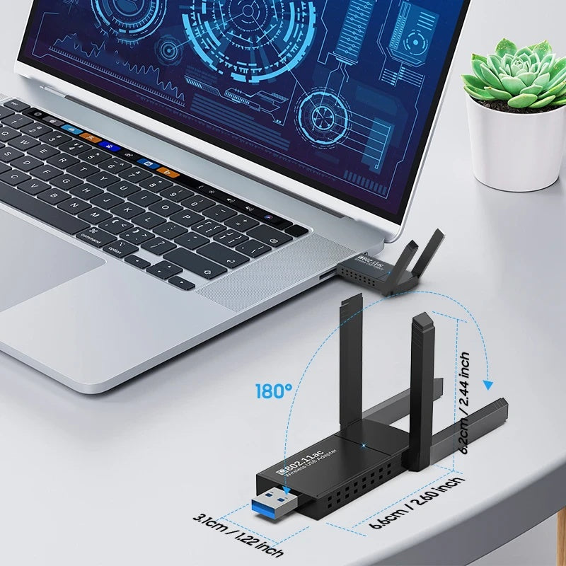 USB 3.0 WiFi Adapter 1300Mbps – Dual Band 5GHz/2.4GHz Long Range Wireless Network Dongle – Noor Mart