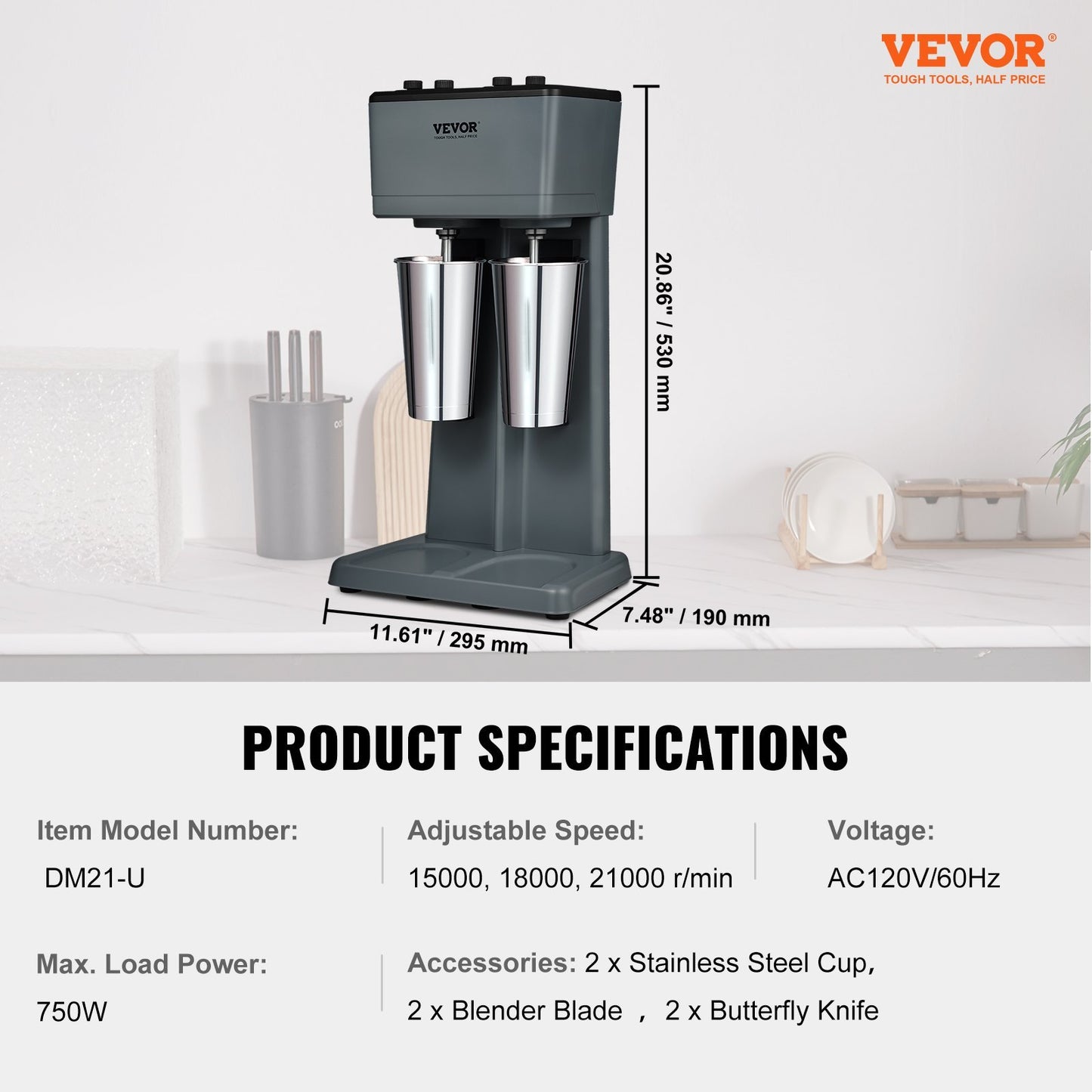 VEVOR Milkshake Maker Double Head 375W x2 Drink Mixer with Stainless Steel Cups – Commercial & Home Blender Machine – Noor Mart