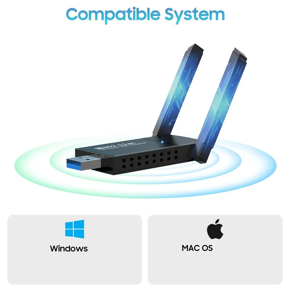 USB 3.0 WiFi Adapter 1300Mbps – Dual Band 5GHz/2.4GHz Long Range Wireless Network Dongle – Noor Mart