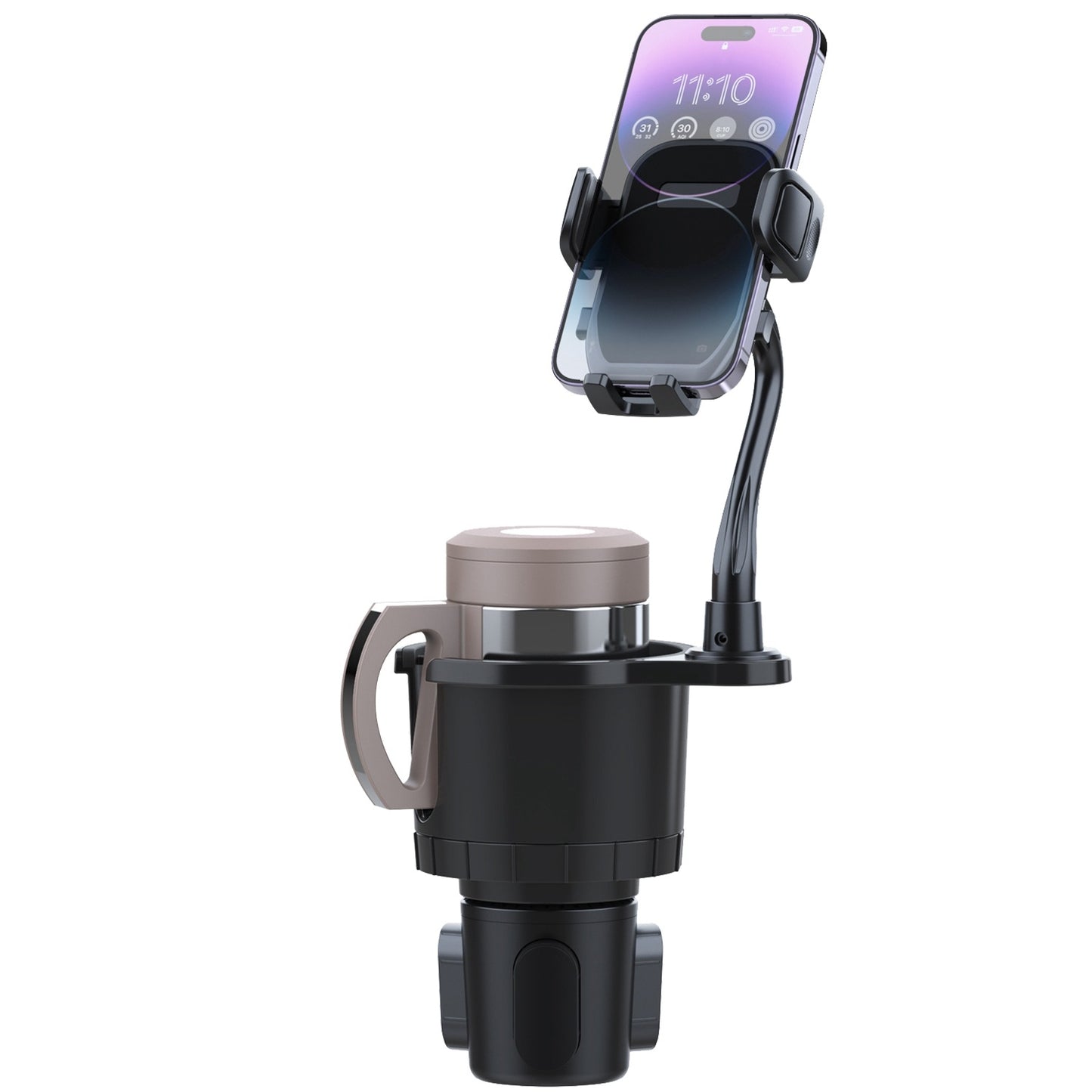 2-in-1 Car Cup Phone Holder with 360° Rotating Gooseneck – Adjustable Base Drink & Phone Mount for Vehicles – Noor Mart