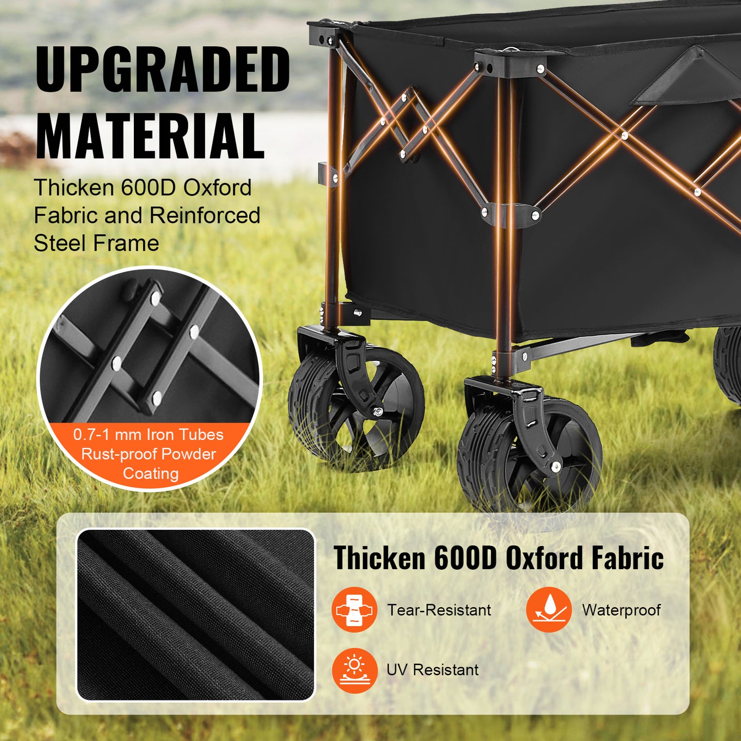 VEVOR Collapsible Folding Wagon Cart with All-Terrain Wheels – Heavy Duty 220L Beach & Garden Wagon with Drink Holders – Max 330 lbs – Noor Mart